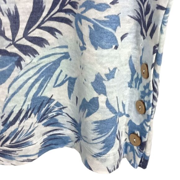 C&C California Linen Top S Floral Blue White Button Detail Cap Sleeve Bohemian. - Picture 7 of 16